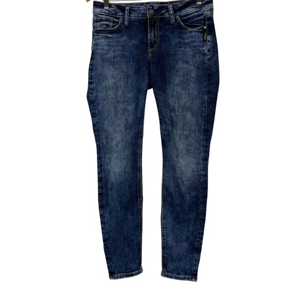 Silver Jeans Elyse Skinny W27 L29 (32 x 28) Mid Rise Dark Wash Stretch Denim - Picture 1 of 12